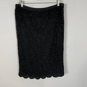Vintage Stenay Womens SILK BEADED Skirt Siz 8 Black Cocktail Holiday Knee Length
